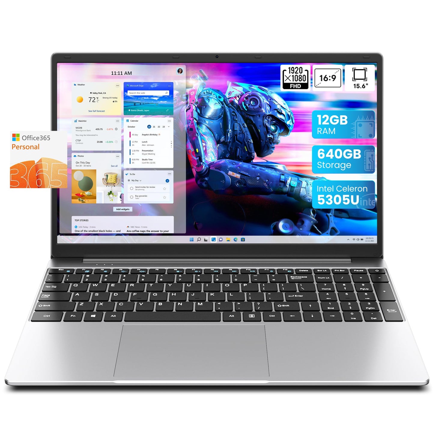 jumper Laptop, 12GB RAM 640GB ROM, Office 365-1 Year 5305U Processor, 15.6 Inch Computer, FHD IPS Screen, 38Wh Battery, 2 Stereo Speakers, USB3.0 * 2, HDMI, for Business and Students.