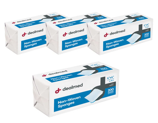 Dealmed Non-Woven Gauze Sponges - 4-Ply, 4" x 4" All-Purpose Non-Sterile Absorbent Dental Gauze Wound Care for First Aid Kit/Medical Facilities, 200 Count (Pack of 4)